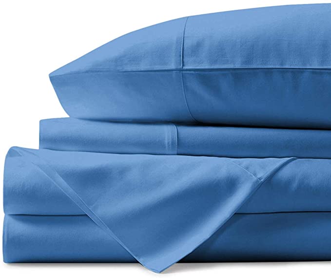 Mayfair Linen 100% Egyptian Cotton Sheets, Medium Blue Queen Sheets Set, 800 Thread Count Long Staple Cotton, Sateen Weave for Soft and Silky Feel, Fits Mattress Upto 18'' DEEP Pocket