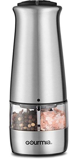 Gourmia GSP9415 Electric Salt and Pepper Mill and Grinder – 2 in 1 - Battery Operated - Stainless Steel Body – Modern Table Top Design - Adjustable Form Fine to Course