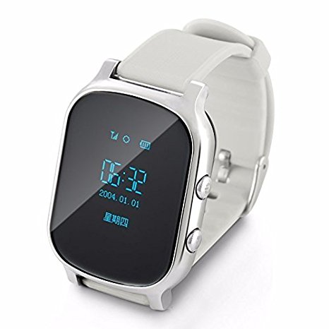 ERAY 2016 GPS Tracker Watch for Kids Elderly GPS Bracelet Google Map SOS Button GPS Bracelet Personal Tracker GSM GSP Locator T58 Watch for iOS Android-Silver