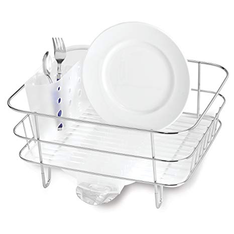 simplehuman Kitchen Compact Wire Frame Dish Rack With Removable Spout, Stainless Steel