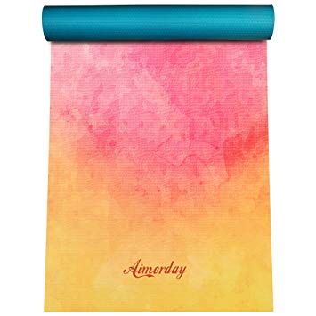 AIMERDAY Premium Printed 1/4" Extra Thick Yoga Mat High Density 72X24 Inch Non Slip Eco-Friendly Anti-Tear Floor Pilates Exercise Mat for Yoga, Workout, Fitness with Carrying Strap & Bag 6mm