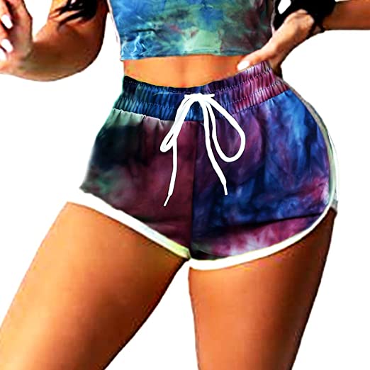 FITNEXX Women's Tie Dye Sports Drawstring Workout Shorts Active Shorts Striped Yoga Shorts Fitness Ultra Soft Hot Pants