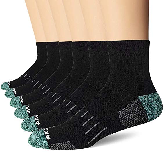 AKOENY Men's Performance Athletic Quarter Socks for Running, Training, Fitness and Sports Outdoors (6 Pack)