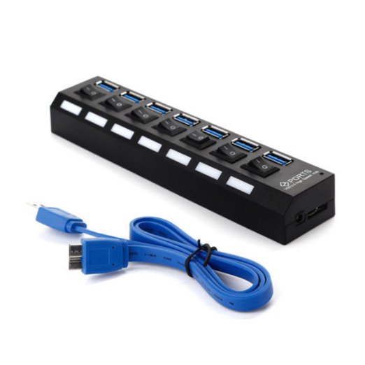 MECO 7 Port USB 30 Hub OnOff Switch High Super Speed Adapter and Cable for Laptop PC