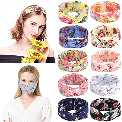 10 Pack Headbands for Women Boho Bohemian Headbands Girls Floral Cross Workout Hair Head Band Wrap Knotted Bandanas for Sport Yoga Running Gift Daily