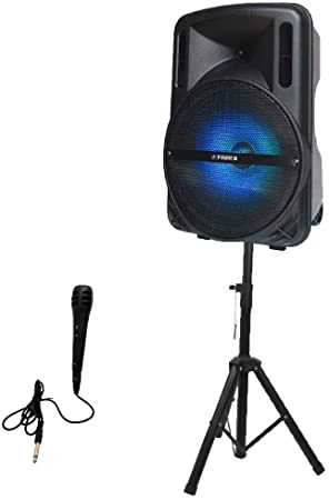 Fisher FBX1244SM 12 Inches Wireless Bluetooth Speaker System for Karaoke with Microphone and Tripod