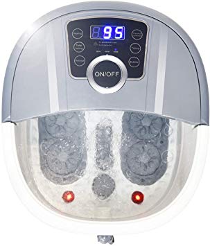 COSTWAY Foot Spa/Bath Massager, with Shiatsu Roller Massage, Heat, Frequency Conversion, Red Light, Adjustable Time & Temperature, Air Bubble, LED Display, Drainage Pipe (Gray)