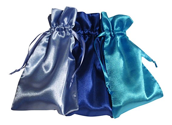 Tarot Bags: Blue Passion Colors Satin Bundle of 3: Royal Blue French Blue and Turquoise (5" X 8" Each)