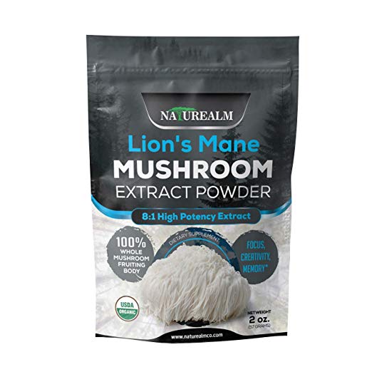 Lion’s Mane Mushroom Extract Powder - Natural Nootropic Supplement - Focus, Creativity, Memory - 100% Whole Mushrooms - USDA Certified Organic - 2oz. (57g)