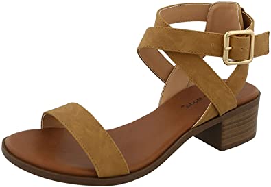 TOP Moda Women's Vision-75 Ankle Wrap Adjustable Buckle Stacked Chunky Heel Sandal