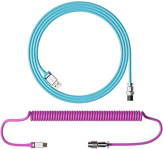 Akko Custom Coiled Aviator Cable, 5ft TPE Type-C to USB-A with Metal Connector for Mechanical Keyboard (Midnight)