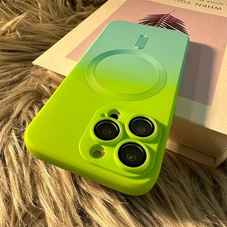 Ownest Compatible for iPhone 13 Pro Max Case with Magnetic Fitting for Magsafe Case Luxury Cute Soft Liquid Silicone Shockproof Full Camera Protector Cover Phone Case-Fluorescent Green