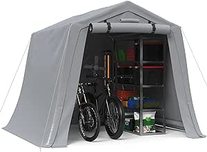 Flamaker Storage Shed 8 x 8 ft Steel Frame Car Shelter Heavy Duty Waterproof Outdoor Motorcycle Tent with Roll-up Zipper Doors for Bike, Gardening Tools