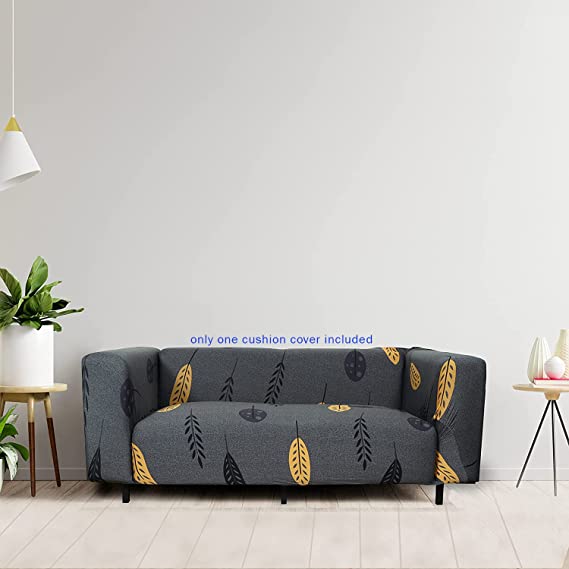 Tony Stark Spandex & Polyester Fabric | Super Stretchable | Flexible| Non-Slip| Big Elasticity| Perfect Size Sofa Cover Slipcover- 90-145 cm Grey Mustard Leaf , One-Seater (One Piece Cushion Cover Included)