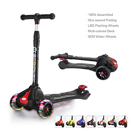 XJD Kick Scooters for Kids Ages 3 to 12 Years Old Lean to Steer, 3 Wheel, 4 Adjustable height, 5cm Flashing Big Wheels, Folding Handlebar, 100% assembled