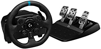 Logitech G923 Racing Wheel and Pedals for PS5, PS4 and PC Featuring TRUEFORCE up to 1000 Hz Force Feedback, Responsive Pedal, Dual Clutch Launch Control, and Genuine Leather Wheel Cover