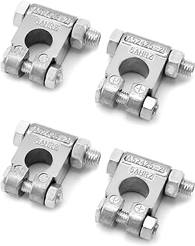 QWORK Military Spec Battery Terminals, 2 Pairs Negative and Positive Top Post Battery Connector for Marine Vehicles, Boats, RVs