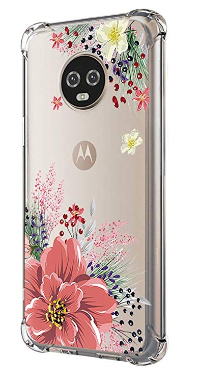 luolnh Moto G6 Case,Moto G6 Case with Flower, Slim Shockproof Clear Floral Pattern Soft Flexible TPU Back Cover for Motorola Moto G6 (Pink)