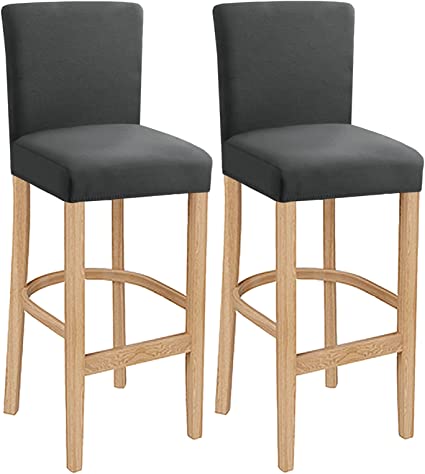 LANSHENG Bar Stool Covers Stretch Washable Removable Bar High Chair Covers Chair Slipcover Protector for Dining Room Furniture, Cafe , Home, Kitchen(Dark Gray,Set of 2)