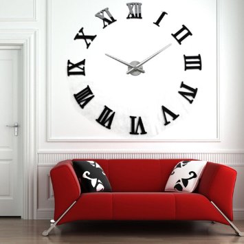 AUDEW Luxury Art Clock DIY 3D Wall Clock Roman Numerals Large Size Mirrors Surface(Black)
