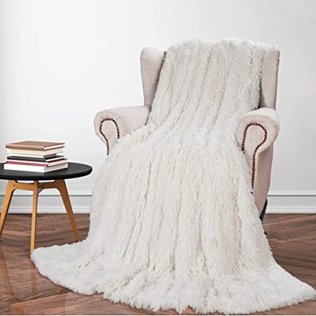 Andecor Soft Fluffy Faux Fur Throw Blanket - 50 x 60 Inches Plush Lightweight Warm Shaggy Fleece Blankets for Bed Couch Sofa Chair Home Decorative, Cream