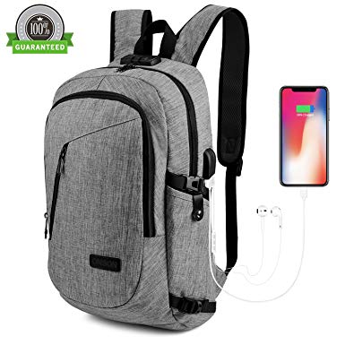 Laptop Backpack,ONSON Anti Theft Backpacks Waterproof Travel Bag with USB Charging Port & Headphone Interface for Men Women Students,Fits 15.6 Inch Laptop & Notebook - Gray