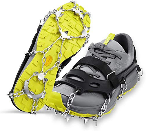 LOPOO Crampons Traction Cleats Ice Snow Grips with 19 Spikes System Safe Protect for Walking, Ice Fishing, Climbing and Hiking on Snow and Ice