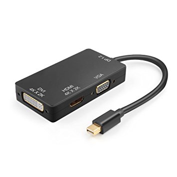 TNP Mini DisplayPort to HDMI 4K / DVI / VGA Adapter 1080P 4K 2K UHD Ultra HD High Resolution Ready Video Audio AV HDTV (Male to Female) Active Converter Cord (Mini DP to VGA DVI HDMI 4K, Black)