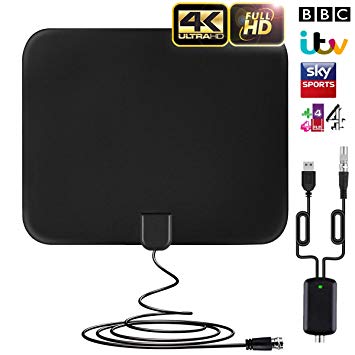 TV Aerial Indoor Digital Freeview 60-80 Miles Range HD TV Antenna with Detachable Amplifier Signal Booster and 16 FT High Performance Coaxial Cable for Smart TV 4K 1080P 2019 New Upgraded