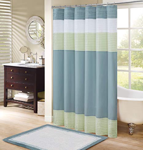 Comfort Spaces –Windsor Shower Curtain – Aqua - Green – Panel Design - 72x72 inches