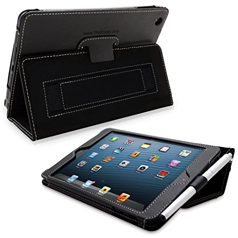 Snugg Leather Flip Stand Case for Apple iPad Mini and Mini 2 with Retina - Black