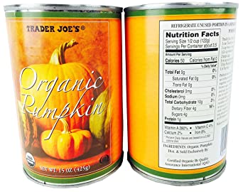 Trader Joe’s Organic Pumpkin - 2 Pack - Each Can 15 Oz (425g)