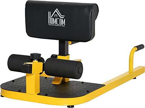 HOMCOM Banc à Squat Sissy Squat Machine à Squat Appareil de Musculation Hauteur Coussin et Rouleaux réglables Acier Jaune Noir