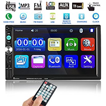 Catuo Bluetooth Car Touch Screen Stereo Audio Video Receiver Player,  7 Inch 1080P Car Media MP5 Player with Rear View Camera Supported, FM Radio/USB/TF/AUX-in/Hands-free Call