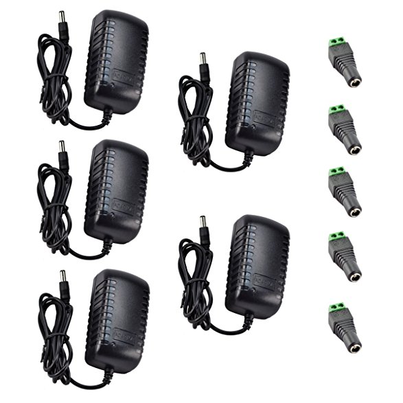 FAVOLCANO DC 12V 2A 2.0A Switching Power Supply Adapter for 110V - 240V AC 50/60Hz 2.1mm (5-Pack)