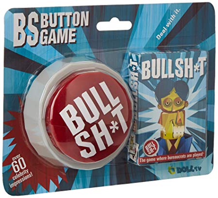 BS Button Game (Big, Red Sound Button with 60 Phrases Plus Custom Bullshit Playing Cards)