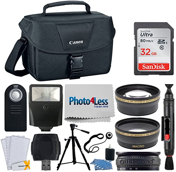 Canon EOS Bag 100ES   32GB Memory Card   58mm Telephoto & Wide Angle Lens   Flash   Remote   Tripod   Card Reader Top Accessory Bundle for Canon T6, T6i, T7i, 80D, 77D, SL2 with 18-55mm STM Lens