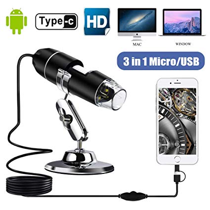 TAOPE Mini USB Digital Handheld microscopes Camera, 50 to 1000x Magnification Endoscope with 8 LED Light Adjustable Metal Stand, Compatible with Mac Window Android （1920x1080P）