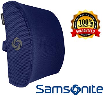 Samsonite SA5294 Lumbar Support Cushion/Navy Ergonomic Pillow-Helps Relieve Lower Back Pain-100% Pure Memory Foam-Improves Posture-Fits Most Seats-Breathable Mesh-Washable Cover-Adjustable Strap