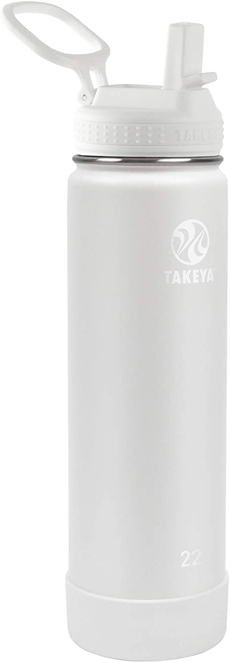 Takeya Actives Insulated Water Bottle w/Straw Lid, Arctic, 22 Ounces