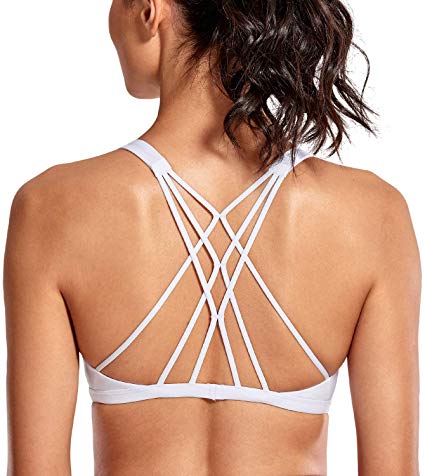 CRZ YOGA Women's Cute Yoga Sports Bra Strappy Sexy Back Padded Low Impact Workout Clothes Bra Tops