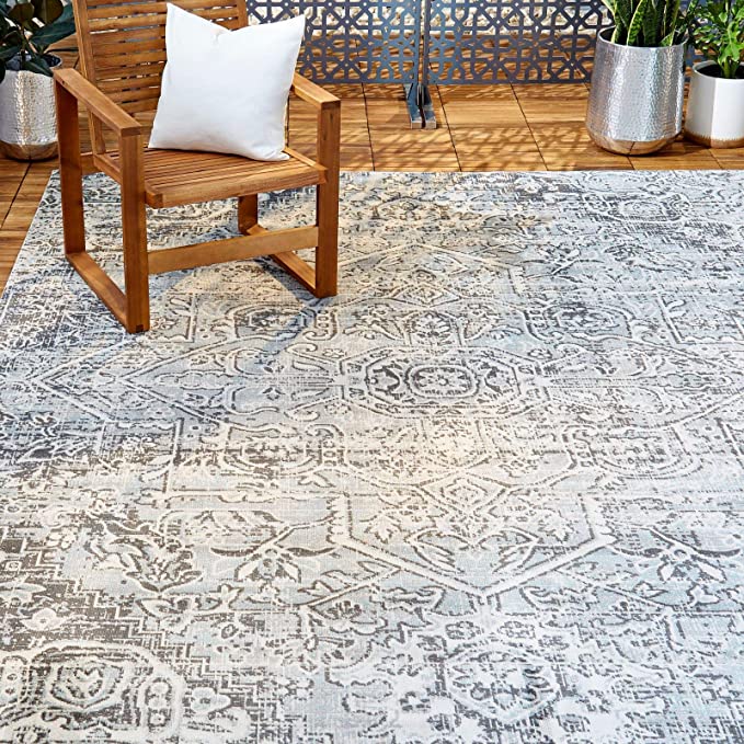 Home Dynamix Nicole Miller Patio Sofia Fleur Indoor/Outdoor Area Rug 5'3"x7'2", Traditional Grey/Blue