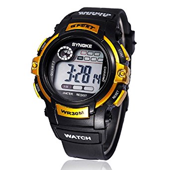 SMTSMT Boy Digital Date Sports Waterproof Wrist Watch - Gold