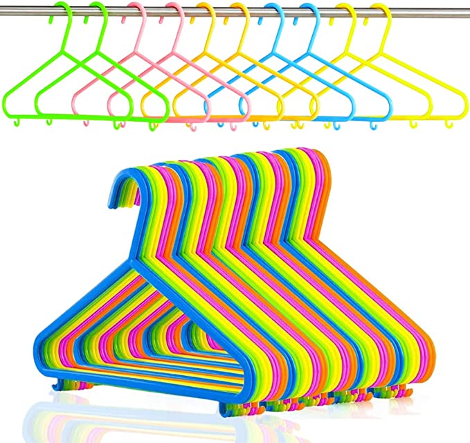 EVERBUY Pack of 48 Childrens Clothes Hangers Plastic - Baby Hangers for Clothes - Kids Hangers for Clothes - Multi Coloured
