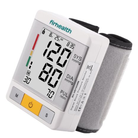 Firhealth Automatic LCD Digital Wrist Monitor with Heart Rate Detection-90 groups memory-large Cuff Adjusts-Time and Date with Memory Store last Readings