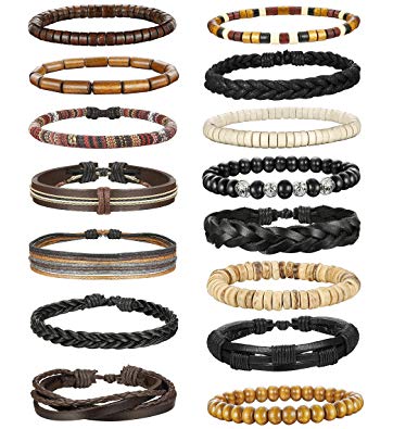 LOLIAS 24 Pcs Woven Leather Bracelet for Men Women Cool Leather Wrist Cuff Bracelets Adjustable