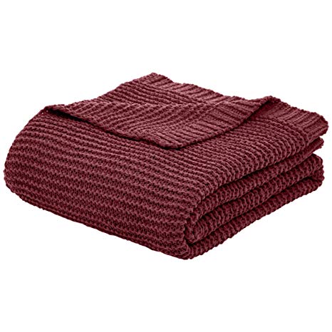 AmazonBasics Knitted Chenille Throw Blanket - 50 x 60 Inches, Bordeaux