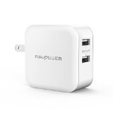 USB Charger RAVPower 24W 48A Dual USB Wall Charger Travel Charger with iSmart Technology Foldable Plug for iPhone iPad Samsung Galaxy S6 Nexus HTC M9 Motorola Nokia and More - White