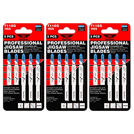 15 x TopsTools T118G Metal Cutting Jigsaw Blades Compatible with Bosch Dewalt Makita Milwaukee and many more