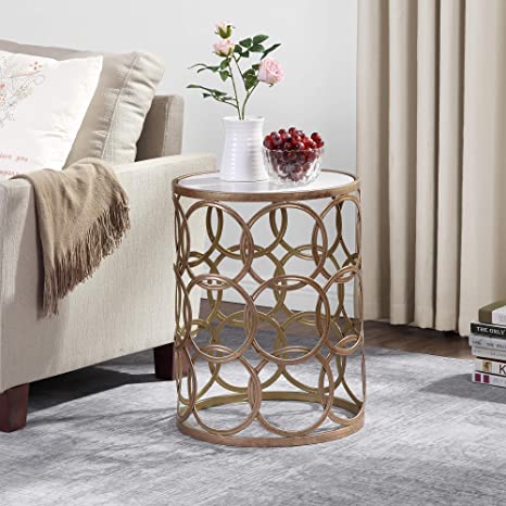 FirsTime & Co. Gilded Circles Occasional Table, 22"H x 16.75"W x 16.75"D, Gold, White, Gray,70030